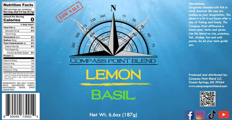 Lemon, basil, blends, seasoning, low salt, no chemicals, no additives, no preservatives, no fillers, all natural
